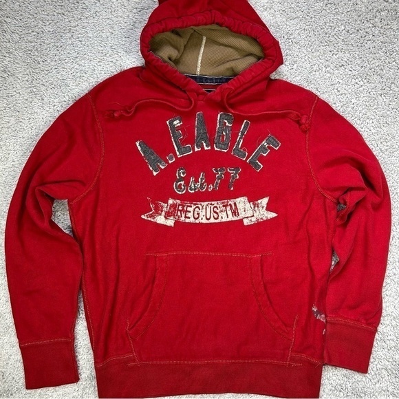 American Eagle Hoodie Mens Large Sweatshirt Spellout Y2K Style Preppy Outerwear - Picture 1 of 5